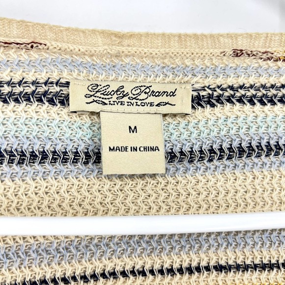 LUCKY BRAND Women's size M Boho Striped Fringe Open Draped Cardigan Sweater - Picture 5 of 6